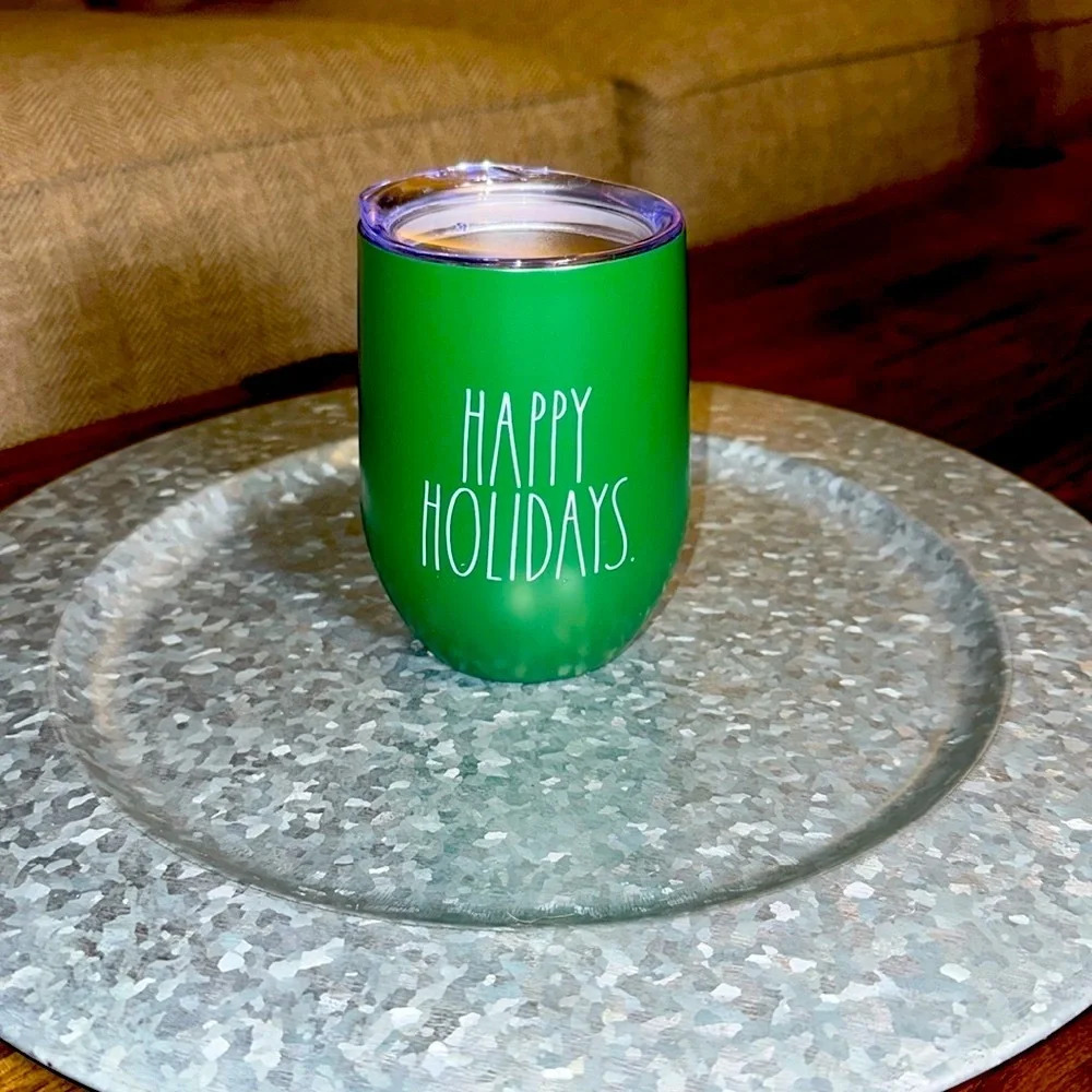 Rae Dunn Happy Holidays Christmas Green 12 oz. stainless steel cup tumbler
